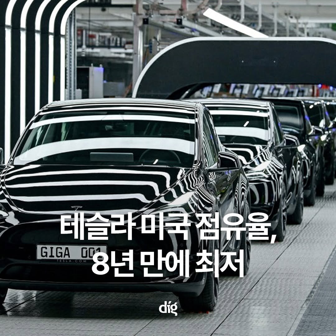 Photo by 디그(dig) on September 09, 2025. May be an image of ‎limousine, sedan, wheel and ‎text that says '‎.7นหก חאסקורו เต ריד 테슬라미국 점유율, GIGA GCA "8년 만에 최저 dig‎'‎‎.