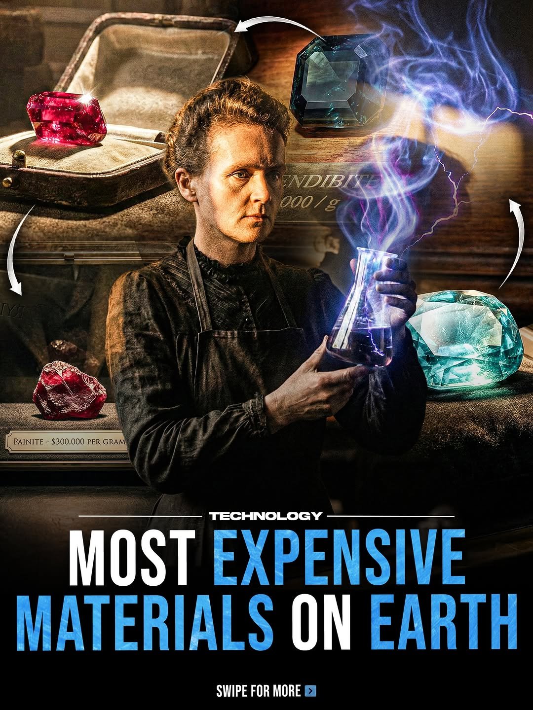 Photo by Technology on January 15, 2026. May be an image of poster and text that says 'NDIBI 000/g 000 PAINITE $300.000 PAINITE-S300.C00TERGRAM PER GRAM TECHNOLOGY MOST EXPENSIVE MATERIALS ON EARTH SWIPE FOR MORE'.