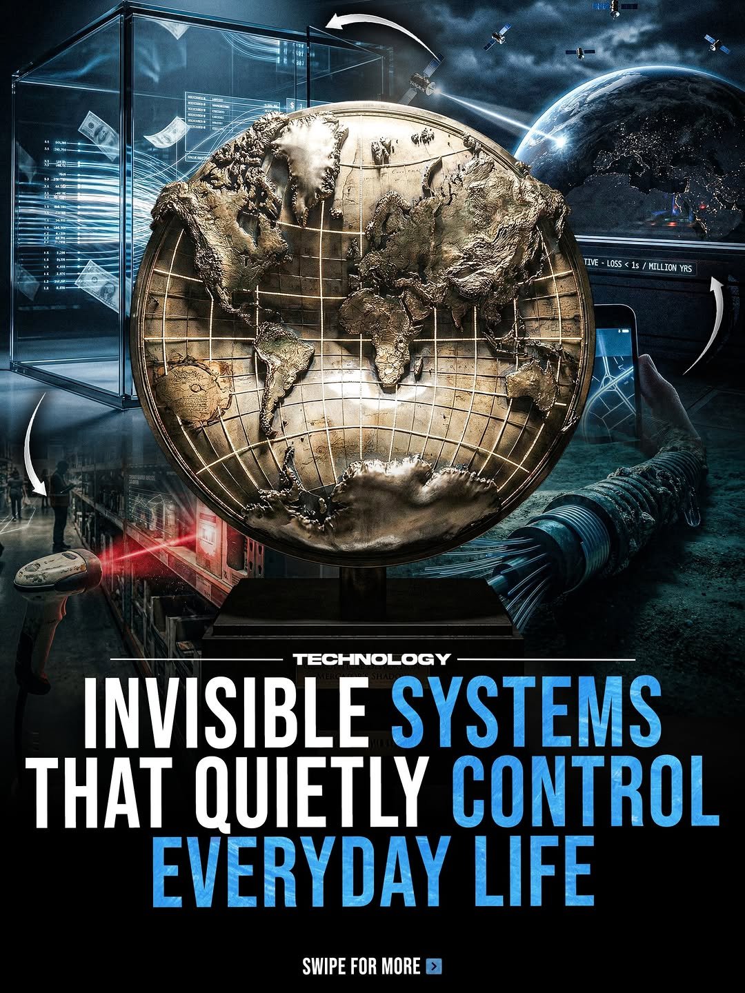 Photo by Technology on January 15, 2026. May be a graphic of poster, videogame controller and text that says 'TINE.LISS(1/KILIGUYS ٢ <Is TIVE LDES S1 NI MTLL LI LIC 104 Α FS TECHNOLOGY INVISIBLE SYSTEMS THAT QUIETLY CONTROL EVERYDAY LIFE SWIPE FOR MORE'.