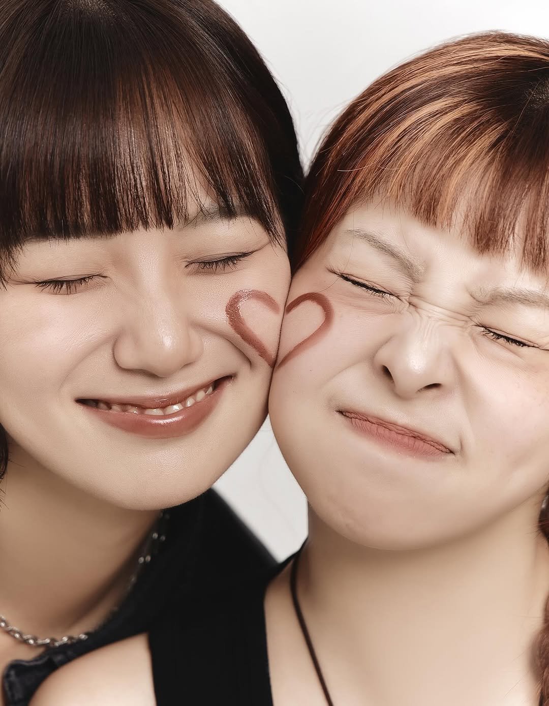 Photo shared by 티니TEENI on July 17, 2025 tagging @xcp_j_. May be a closeup of 2 people, bangs, makeup, heart and text.