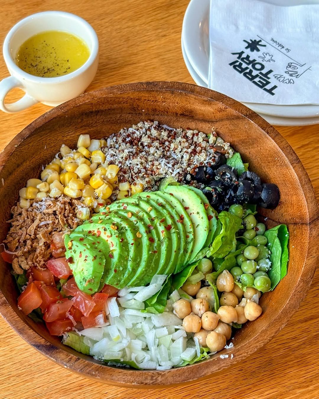 Photo shared by 송도 브런치 카페 테리토리 on November 09, 2025 tagging @vegetory_lab. May be an image of tofu, salad, avocado, bowl and text.