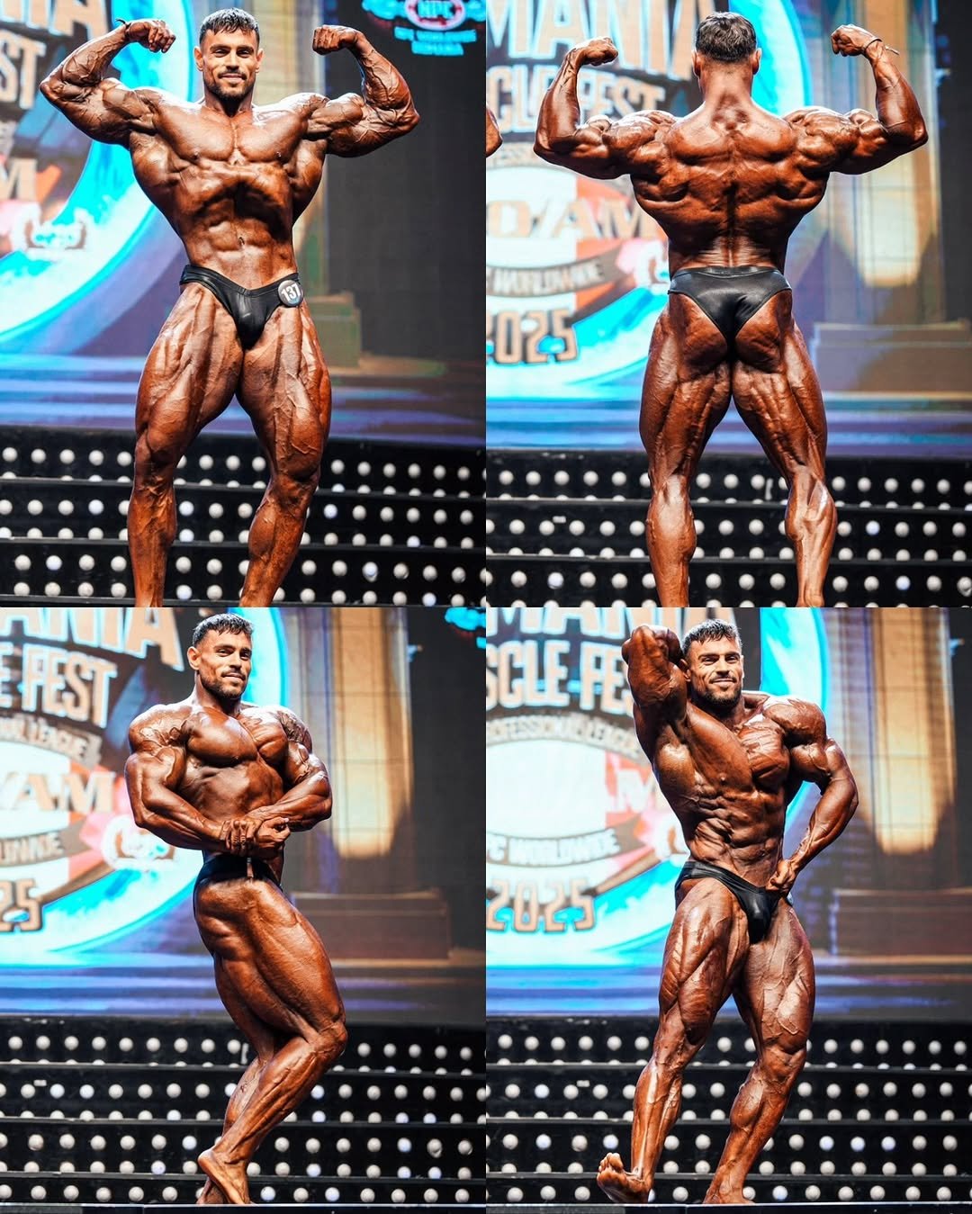 Photo shared by Phil (트포이) 🇰🇷 on November 09, 2025 tagging @mrolympiallc, @josema__beast, @moriauphoto, and @romania_muscle_fest_pro. May be an image of one or more people, biceps, people bodybuilding and text.