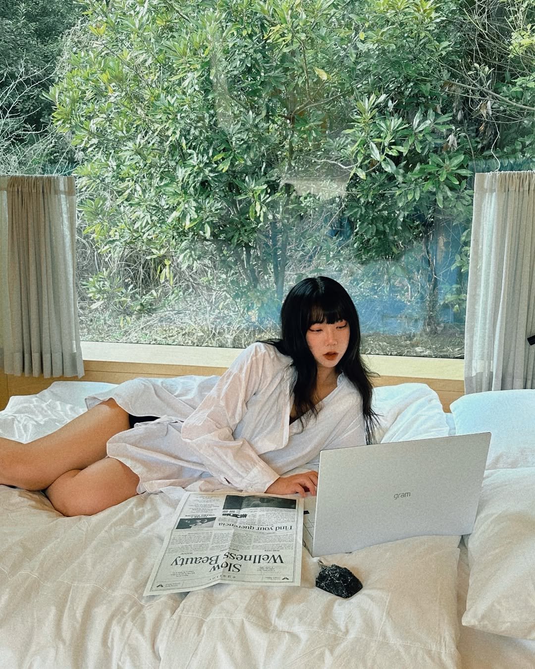 Photo by sa♡⃕ on March 25, 2026. May be an image of slip, sleepwear, robe, bed, bath robe, bedroom and text.