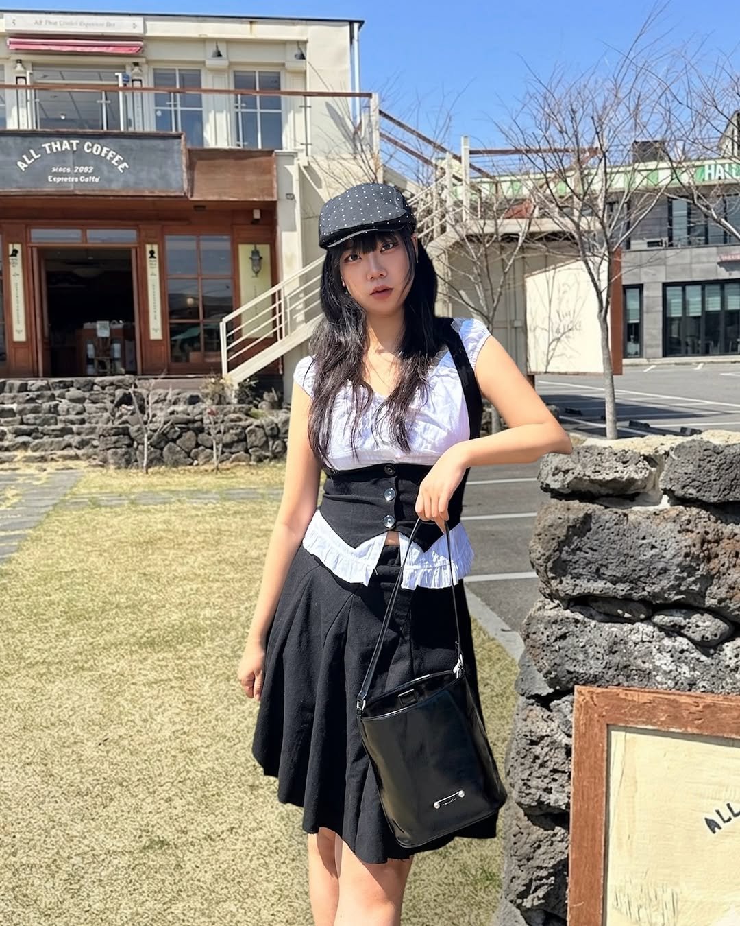 Photo shared by sa♡⃕ on March 28, 2026 tagging @raiment_official_. May be an image of miniskirt, bowler hat, beret and text.