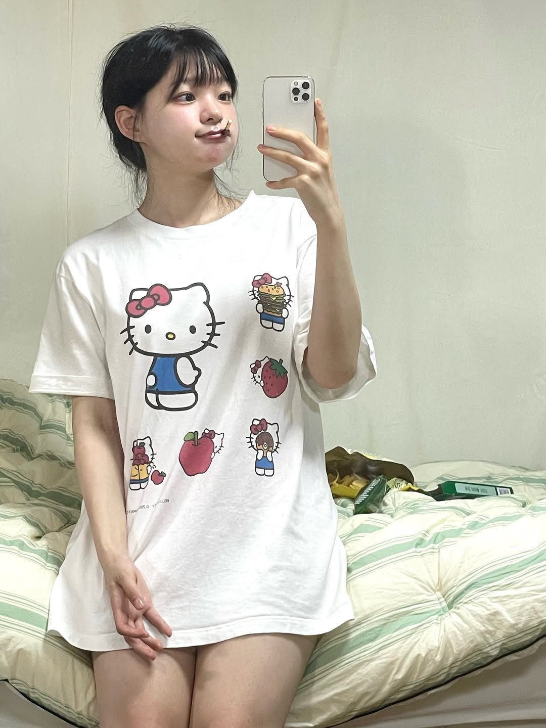 Photo by 먹샘 on August 15, 2025. May be an image of 1 person, sleepwear and text.