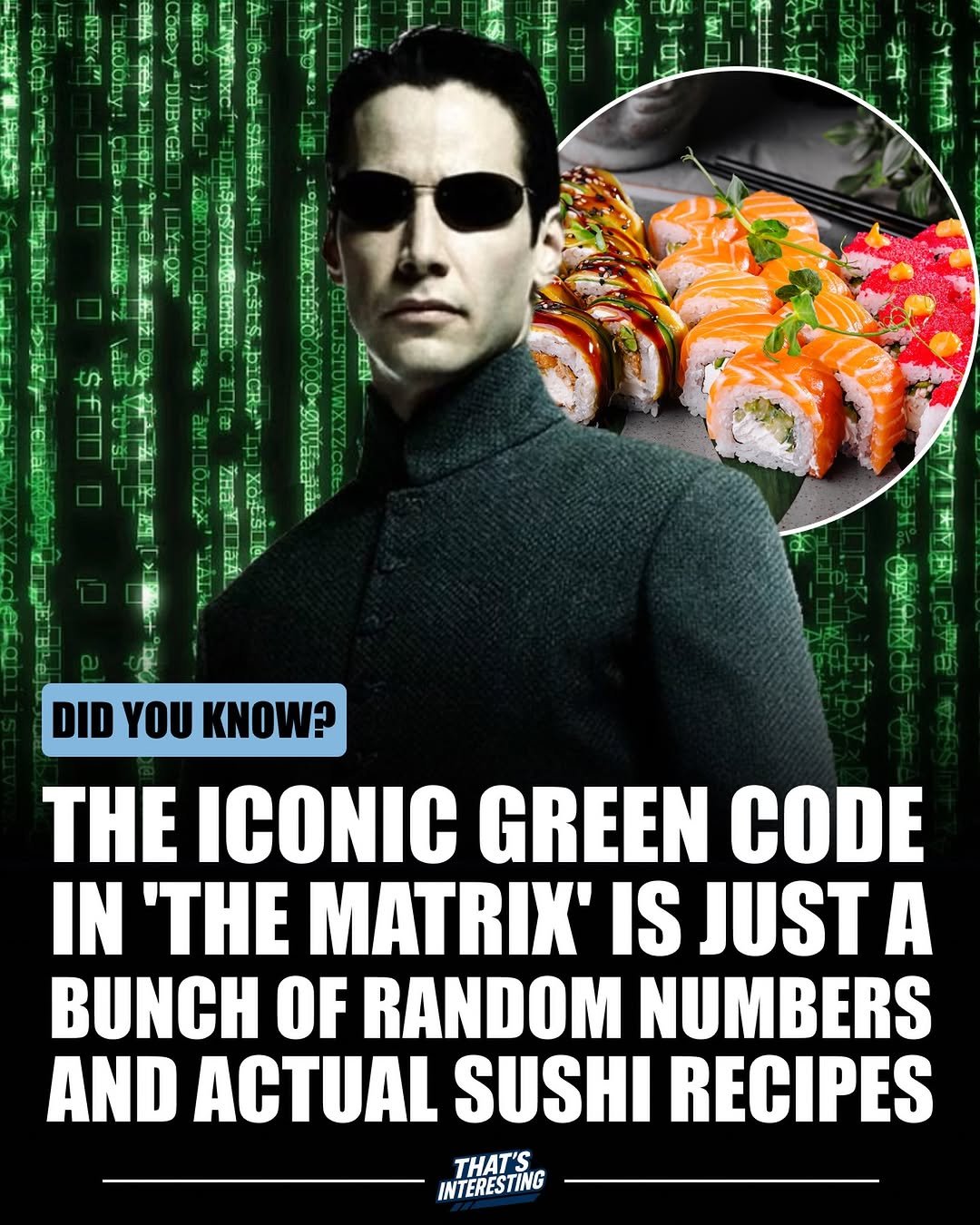 Photo by That's Interesting on November 30, 2025. May be an image of sushi and text.