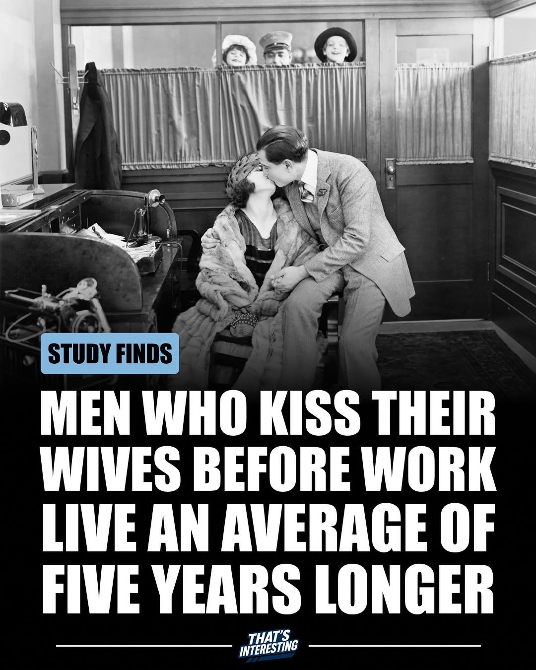 Photo by That's Interesting on January 14, 2026. May be a meme of one or more people, beard, people kissing and text.