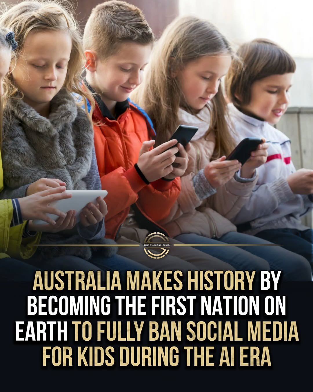 Photo by Positive & Motivating Quotes on December 02, 2025. May be an image of phone, tablet and text that says 'AUSTRALIA MAKES HISTORY BY BECOMING THE FIRST NATION ON EARTH TO FULLY BAN SOCIAL MEDIA FOR KIDS DURING THE AI ERA'.