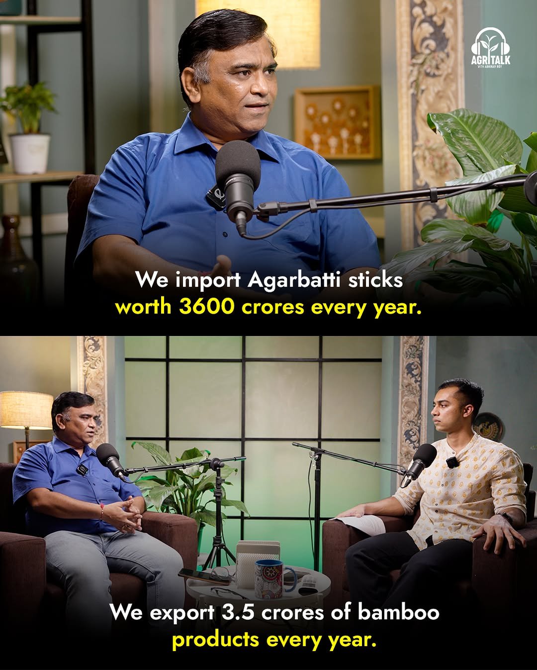 Photo by Theagritalkshow on November 15, 2025. May be an image of one or more people, poster and text that says 'AGRITALK TALK AGRI WeimportAgarbatisticks We import Agarbatti sticks worth 3600 crores every year. We export 3.5 crores of bamboo products every year.'.