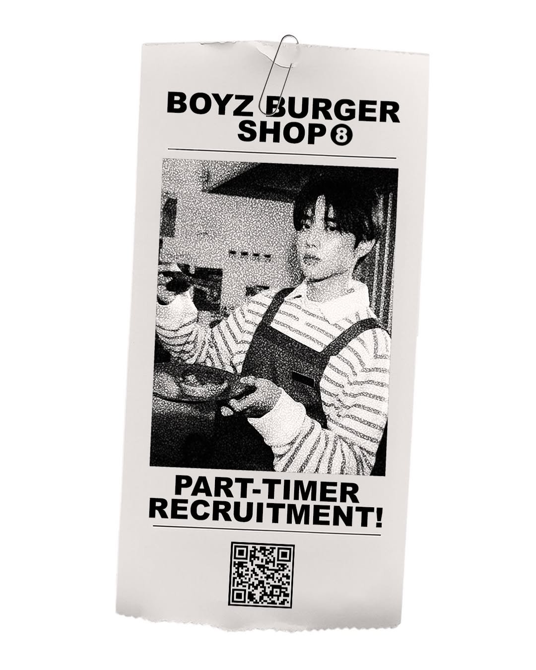 Photo shared by 더보이즈 (THE BOYZ) on January 29, 2026 tagging @sunwoo. May be an image of ‎poster, magazine and ‎text that says '‎BOYZ BURGER SHOP 8 no רייט OS PART-TIMER TIMER PART-1 RECRUITMENT!‎'‎‎.
