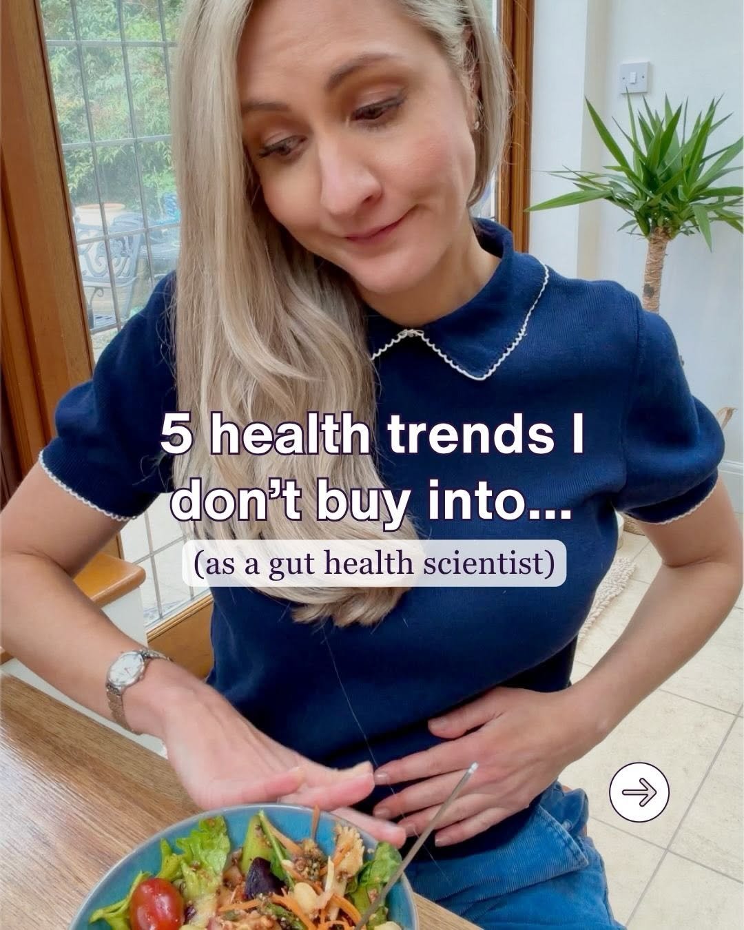 Photo shared by Dr Megan Rossi on April 19, 2026 tagging @smart_strains. May be an image of ‎vegetable and ‎text that says '‎5 health trends I don't buy into... (as a gut health scientist) لا የቅንስ‎'‎‎.