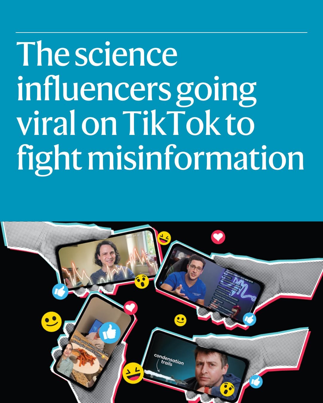 Photo shared by Nature on February 19, 2026 tagging @doctor.mike, @theguthealthdoctor, @climate_adam, @big.manny1, and @simonoxfphys. May be a graphic of ‎poster, magazine and ‎text that says '‎The science influencers going viral on TikTokto fight misinformation 5 ችሊ မငနသ််န်ပါး condensation condensation ation זי rails‎'‎‎.