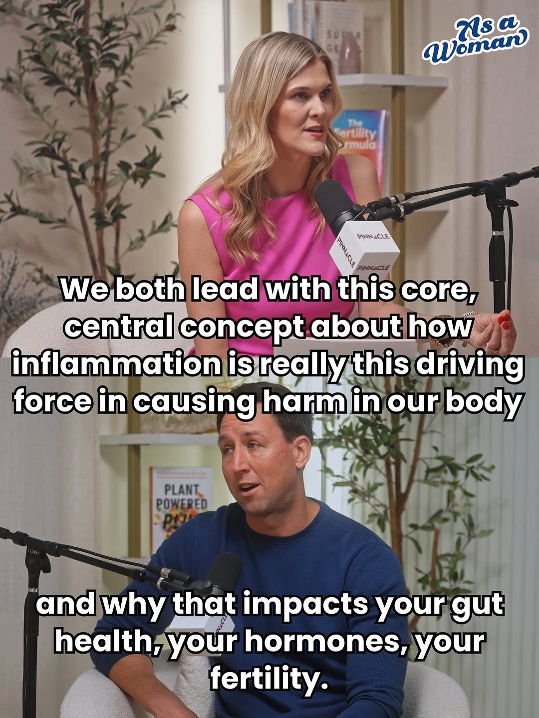 Photo shared by Natalie Crawford MD, Fertility on January 16, 2026 tagging @theguthealthmd, and @asawomanpodcast. May be an image of ‎one or more people and ‎text that says '‎Asa Woman The ertility rmula PHAAACLE بعهبelو MCE We both lead with this core, central concept about how inflammation isreally this driving force in causing harm in our body PLANT POWERED and why that impacts your gut health, your hormones, your fertility.‎'‎‎.