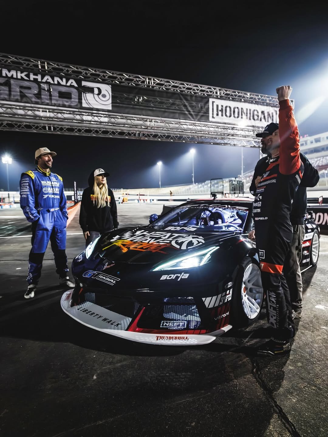 Photo shared by Hoonigan Industries on February 16, 2026 tagging @mattfield777, @travispastrana, @subarumotorsportsusa, @heatwavevisual, @motegiracing, @kmcwheels, @dixxonflannelco, @yokohamatire, and @mercuryracing. May be an image of racing vehicles, race car and text.
