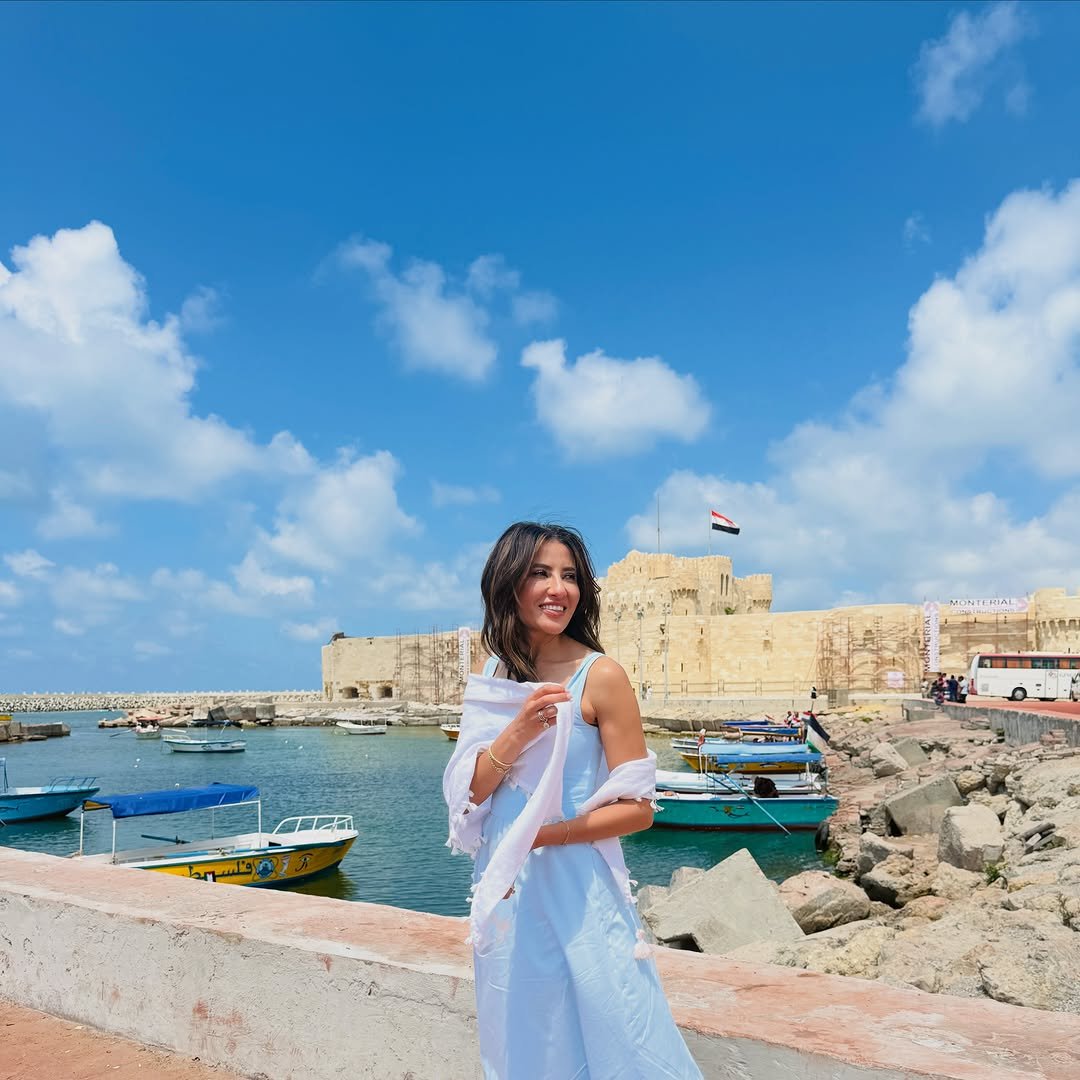 Suzy Karadsheh in Alexandria by the Citadel of Qaitbay