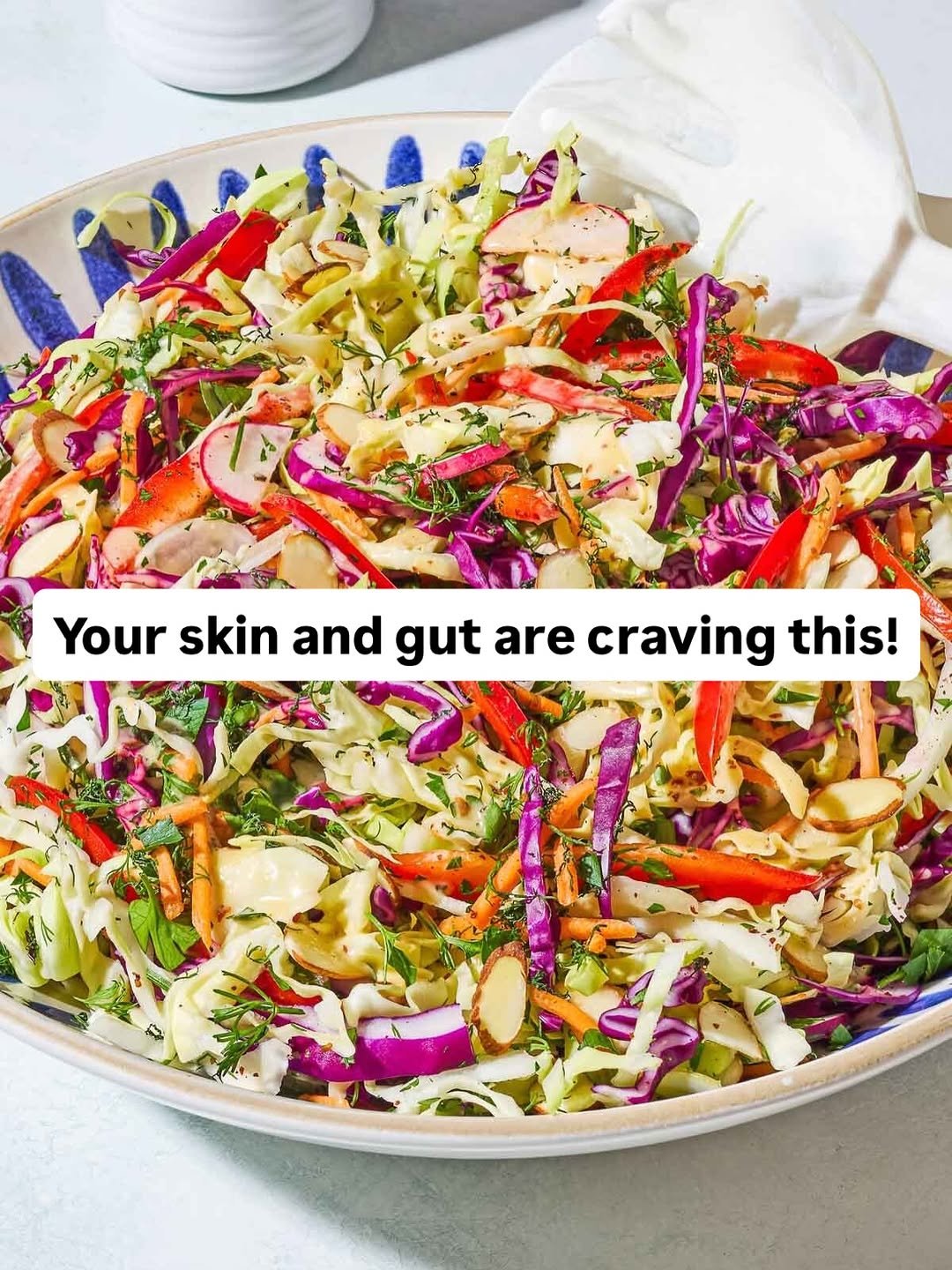 Photo by Mediterranean Food & Diet | Easy Recipes | Suzy Karadsheh on January 15, 2026. May be an image of cabbage, salad, red cabbage, coleslaw and text that says 'Your skin and gut are craving this!'.