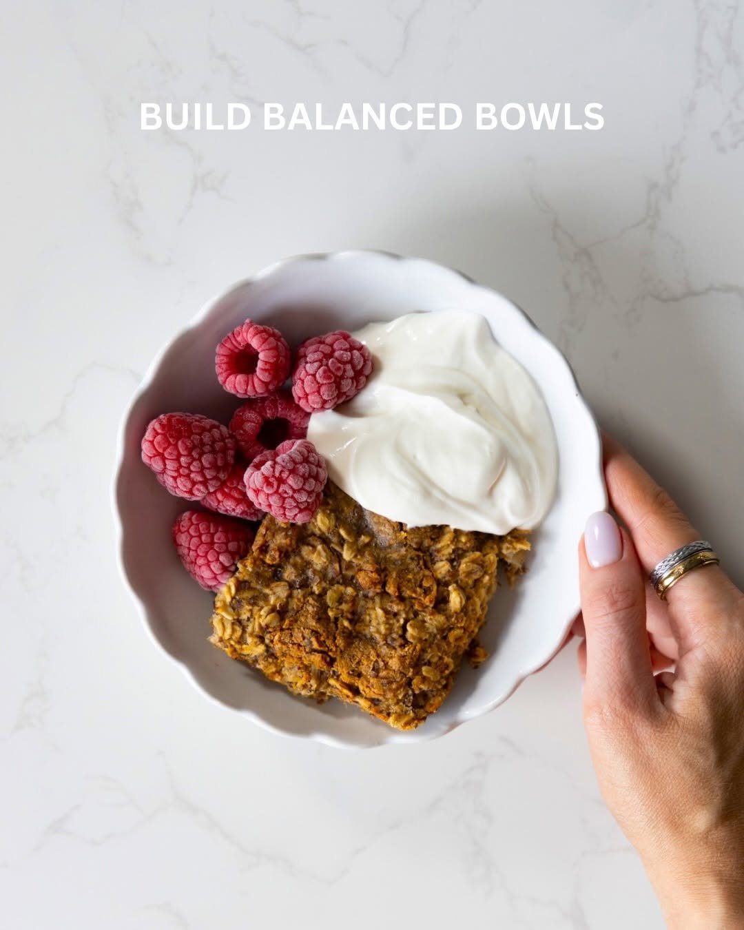Photo by Dr Emily Prpa PhD | Nutrition Scientist on April 17, 2026. May be an image of cereal, bowl, yogurt, granola and text that says 'BUILD BALANCED BOWLS S'.
