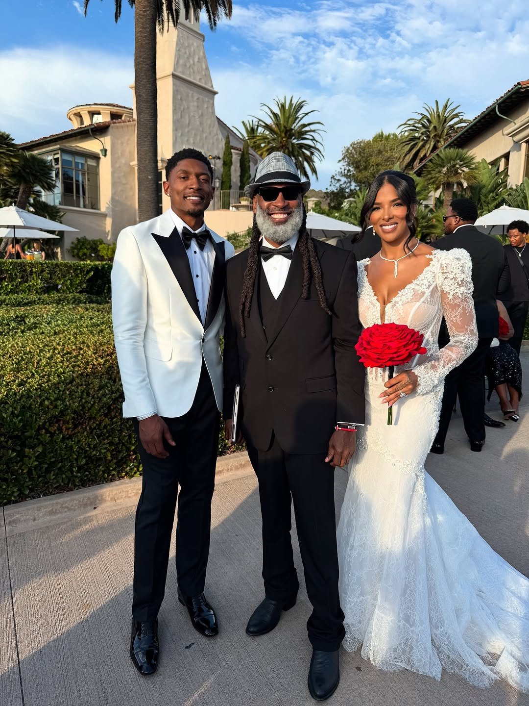 Photo by Shawn McBride | Relationship Coach in The Resort At Pelican Hill with @bradbeal3, and @kamiahadams. May be an image of 5 people, dinner jacket, gown, wedding and text.