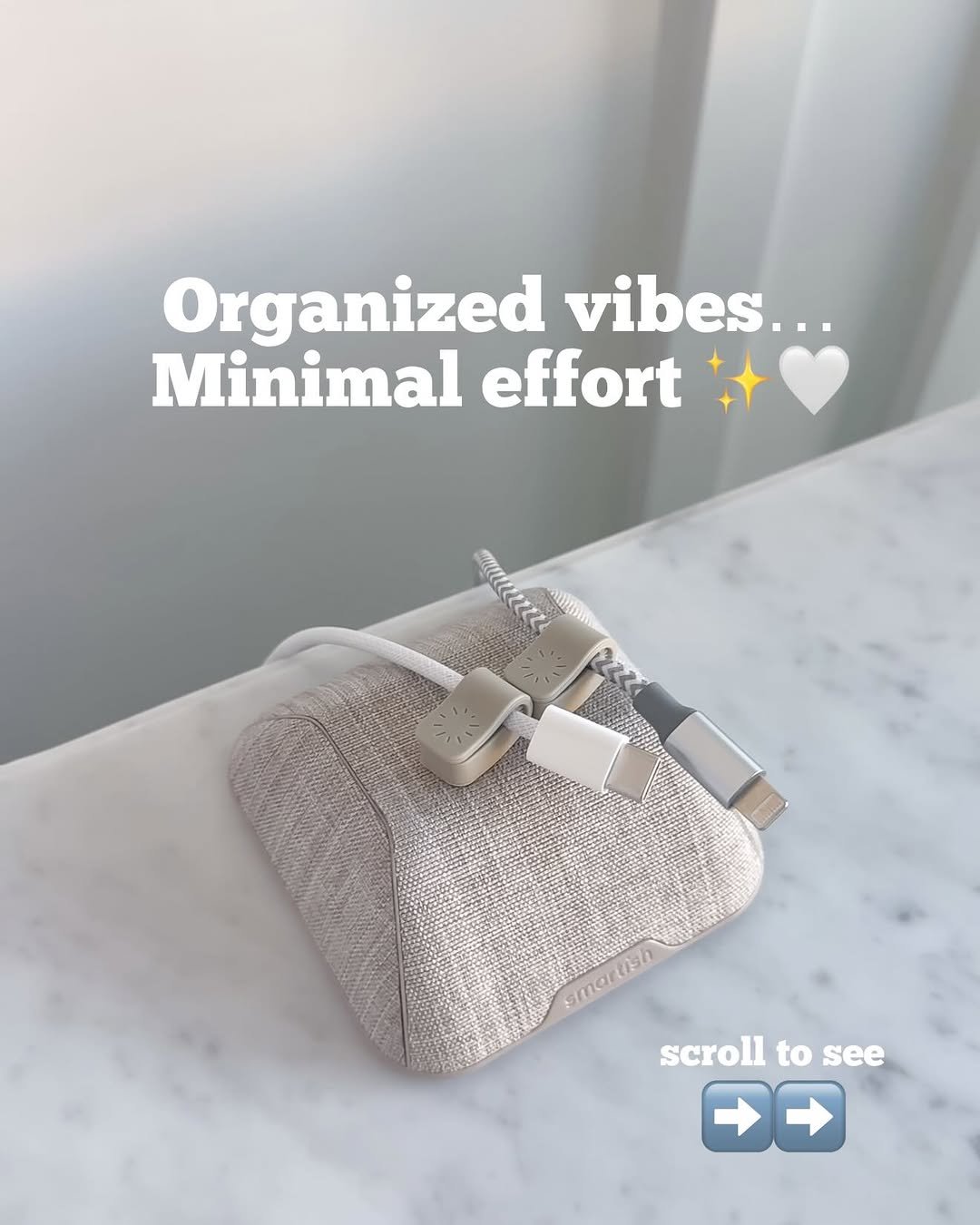 Photo by Karisa Udy | Kailye Adair on April 22, 2026. May be an image of socket, pouch and text that says 'Organized vibes... Minimal effort ทนหนน DIN Pa た2く smarish scroll scrolltosee to see'.
