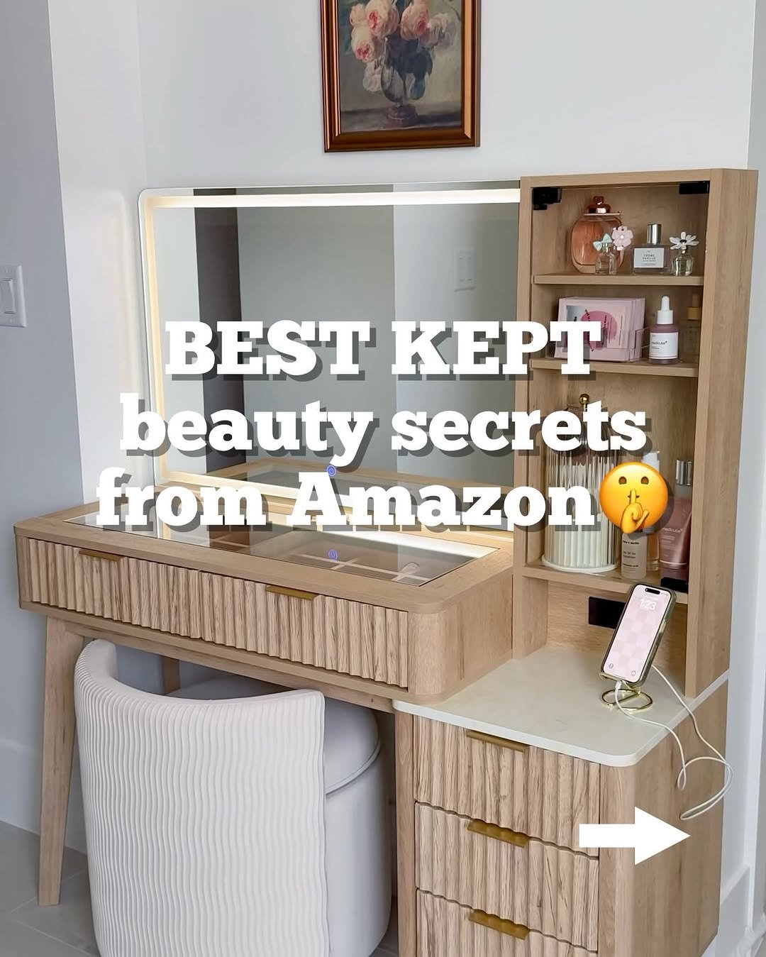 Photo shared by Karisa Udy | Kailye Adair on April 27, 2026 tagging @amazon, @amazoninfluencerprogram, and @amazonbeauty. May be an image of one or more people, makeup, armoire and text that says '시 4S BEST KEPT beauty secrets from fromAmazon'.