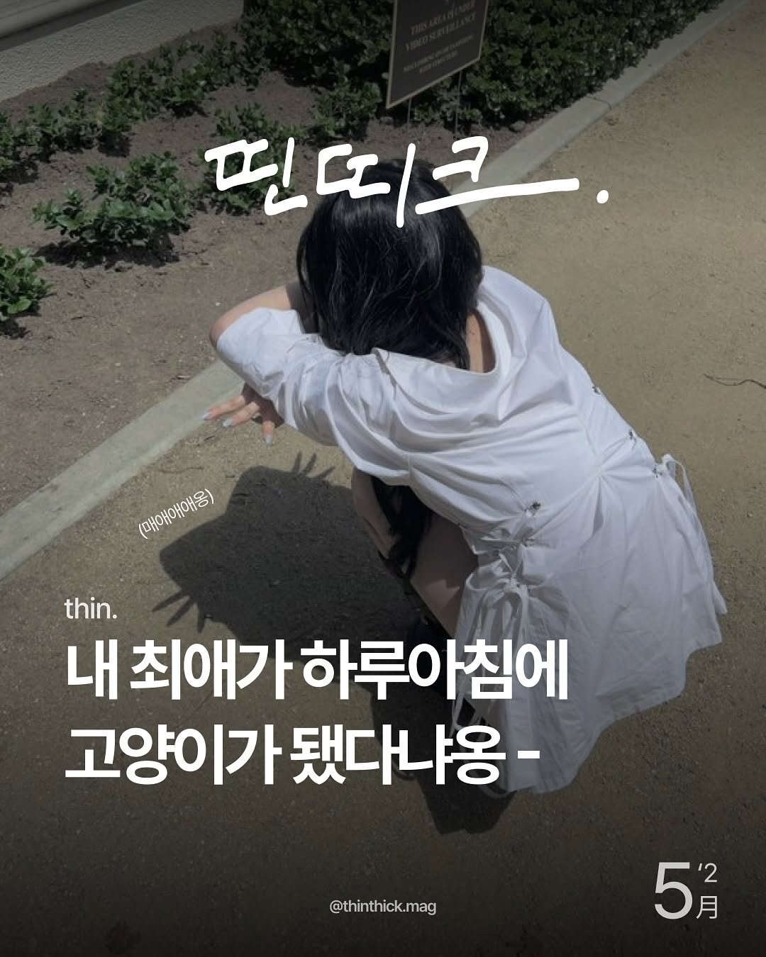 Photo shared by THINTHICK | 띤띠크매거진 on May 16, 2025 tagging @nmixx_official. May be an image of 1 person and text that says '핀띠크. (미여이어s) (매애애애용) thin. 내 최애가 1애가하루아침에 고양이가 고양이가됐다냐옹- 됐다냐옹- @thinthick.mag 51 月 '2'.