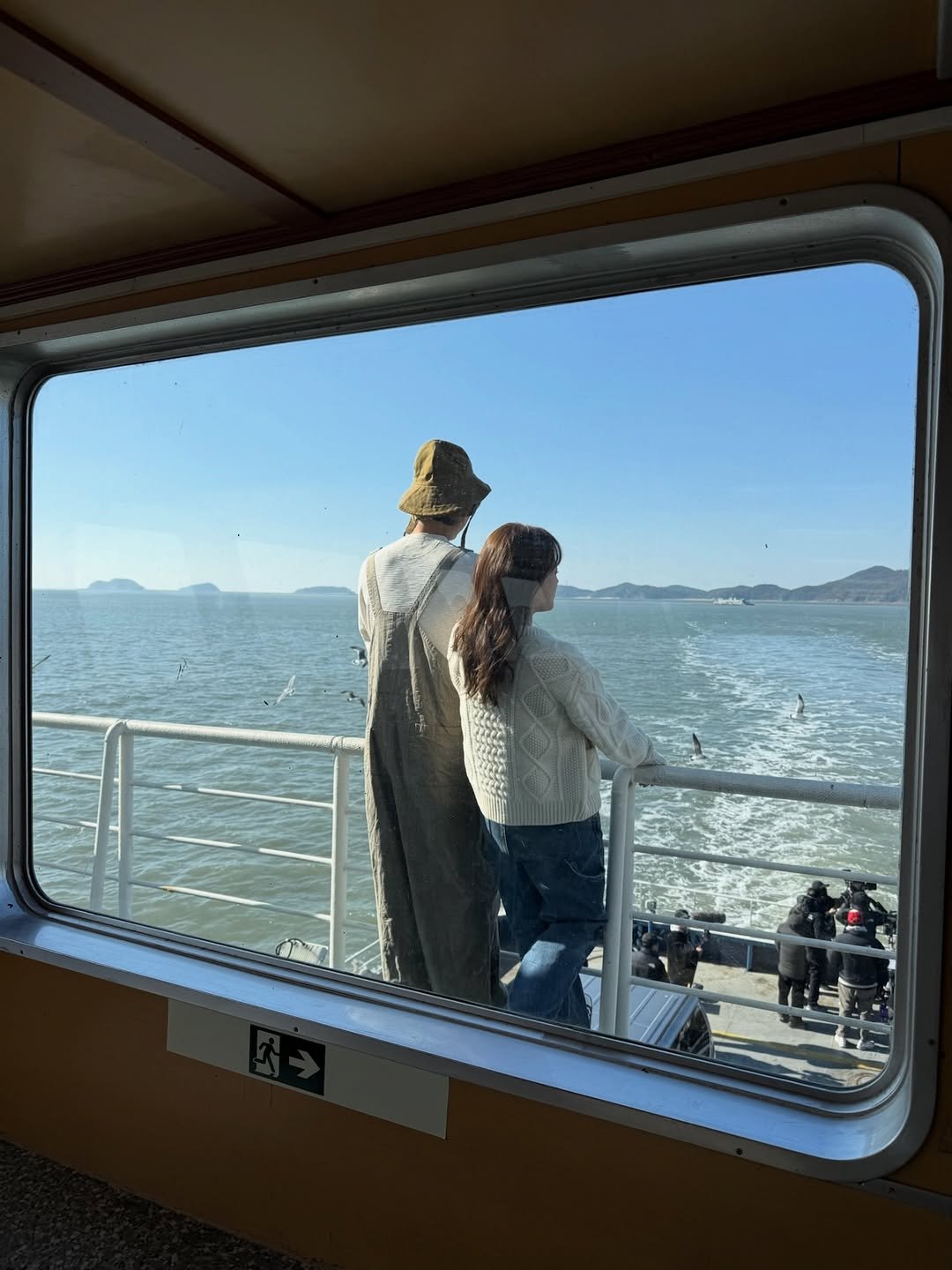 Photo shared by 천우희 on September 11, 2025 tagging @jtbcdrama, and @hi_songjoongki. May be an image of 4 people and boat.