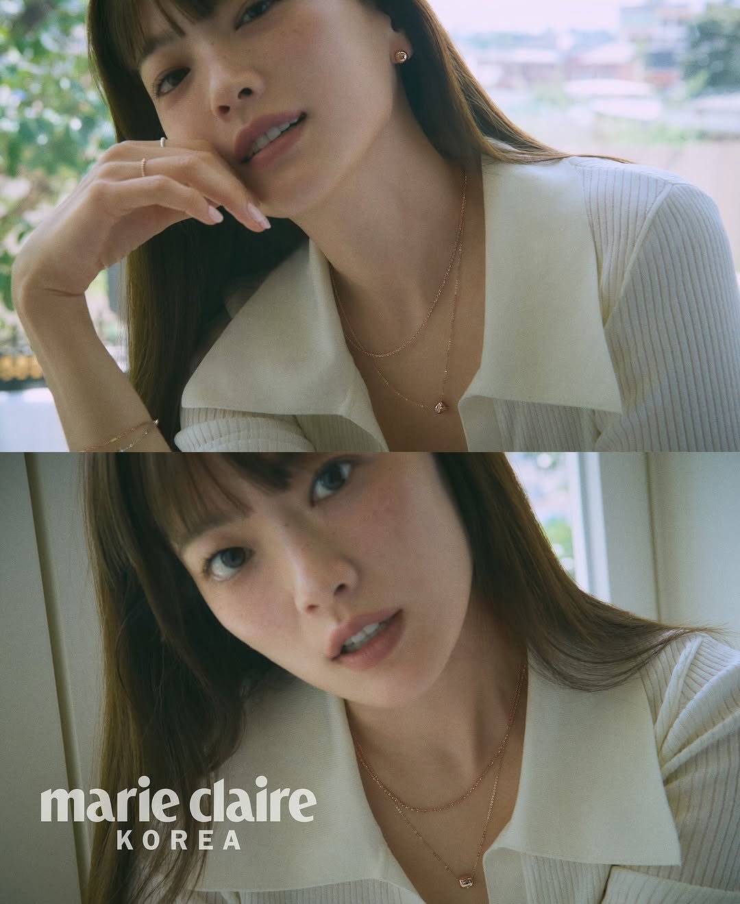 Photo shared by 천우희 on October 08, 2025 tagging @marieclairekorea, and @stonehenge_official. May be an image of 2 people and text that says 'marie marieclaire claire KOREA'.