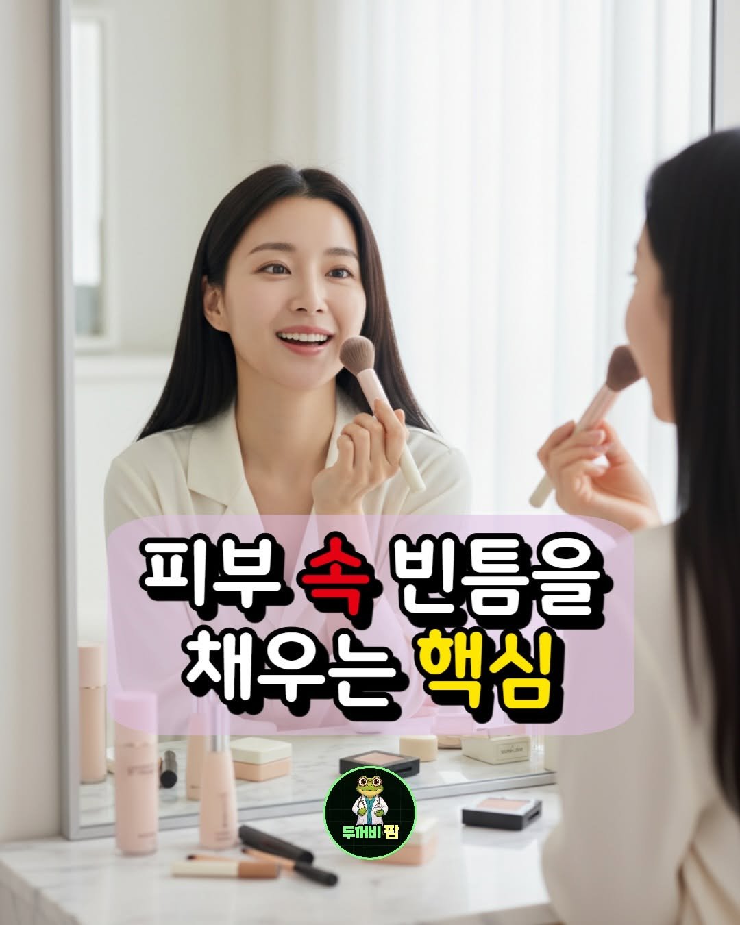 Photo by 영양제 디자이너,  두꺼비팜🐸 on January 12, 2026. May be an image of one or more people, lipstick and text that says '피부 피부속빈 속 빈틈을 채우는 핵심 두개비 팜'.