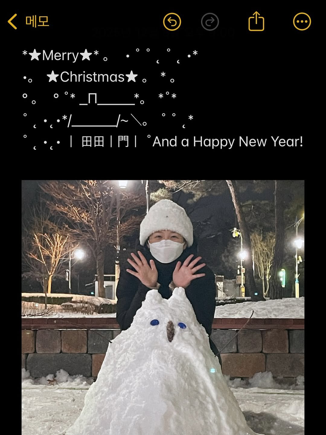 Photo by 짱이 될 윤경 on December 05, 2025. May be an image of duffle coat and snowman.