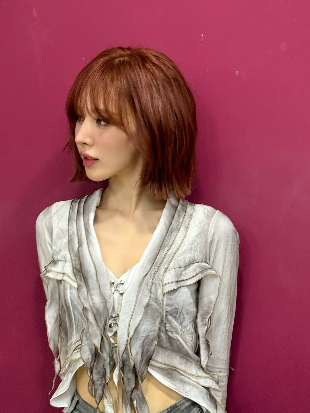Photo by Wendy on September 13, 2025. May be an image of 1 person, blonde hair, bangs, mannequin, top and text.