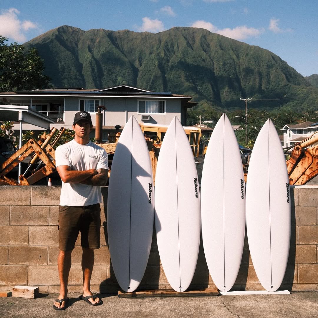 Photo shared by TOKORO SURFBOARDS on January 27, 2026 tagging @mattkuji, and @zekelau. May be an image of surfboard and text.