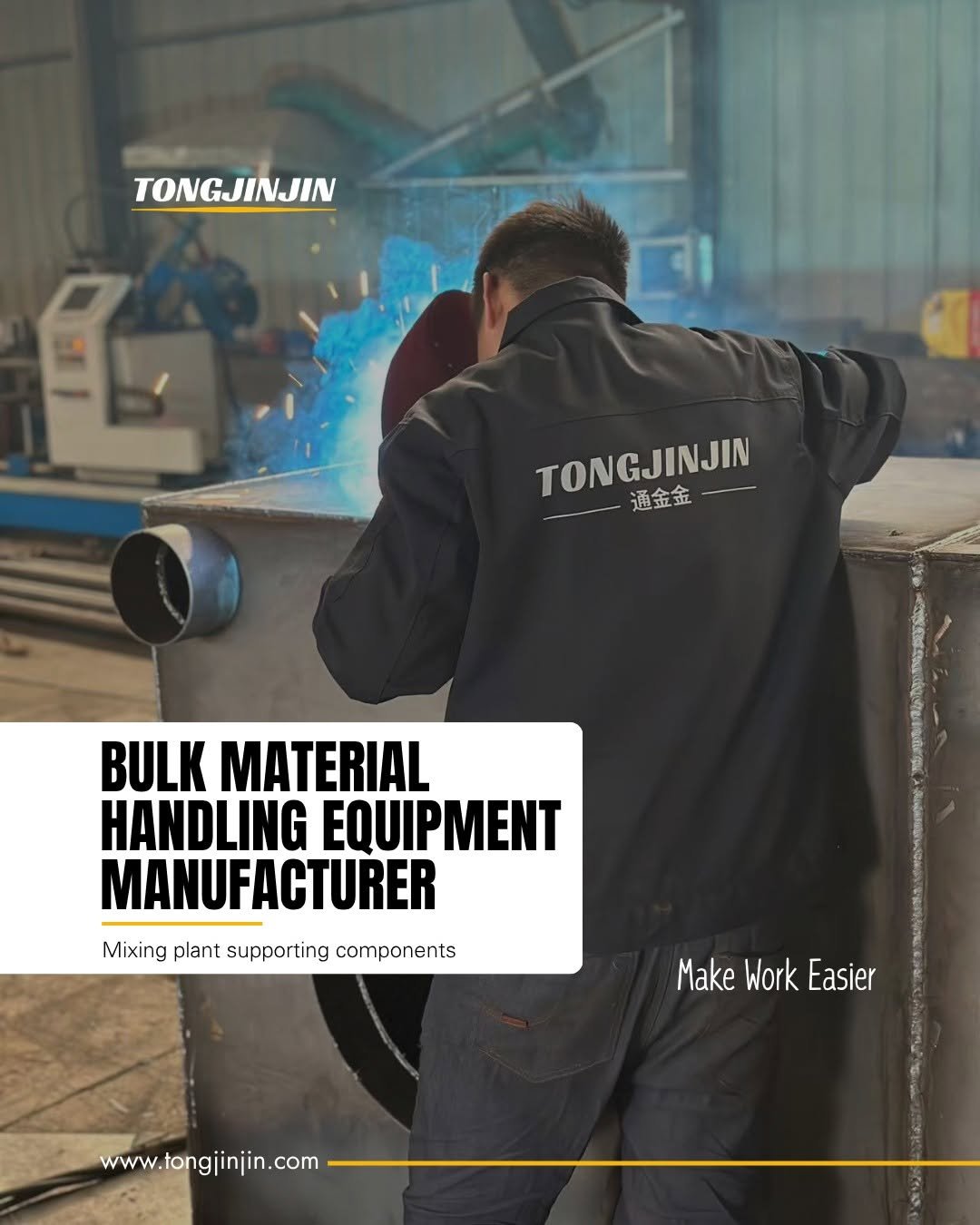 Photo by TongJinJin on April 27, 2026. May be an image of foundry and text that says 'TONGJINJIN ΤΟΝ TONGJINJIN 通金金 BULK MATERIAL HANDLING EQUIPMENT MANUFACTURER Mixing plant supporting components Make MakeWorkEasier Make Work Easier www.tongjinjin.com'.