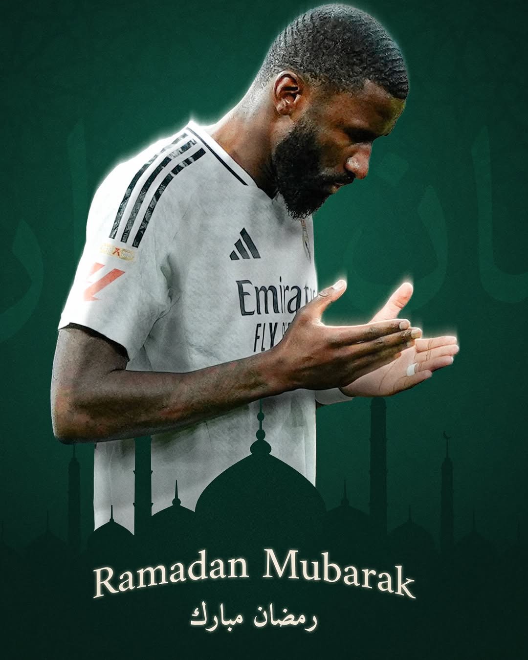 Photo by Antonio Rüdiger on February 18, 2026. May be an image of ‎poster, stadium and ‎text that says '‎M Emirat Ramadan Mubarak مبارك رمضان‎'‎‎.