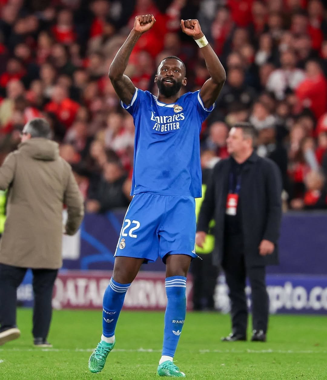 Photo by Antonio Rüdiger on February 17, 2026. May be an image of football, soccer, crowd, stadium and text that says '-7 knurates F21 IBETTER 22 RMC pto.o'.