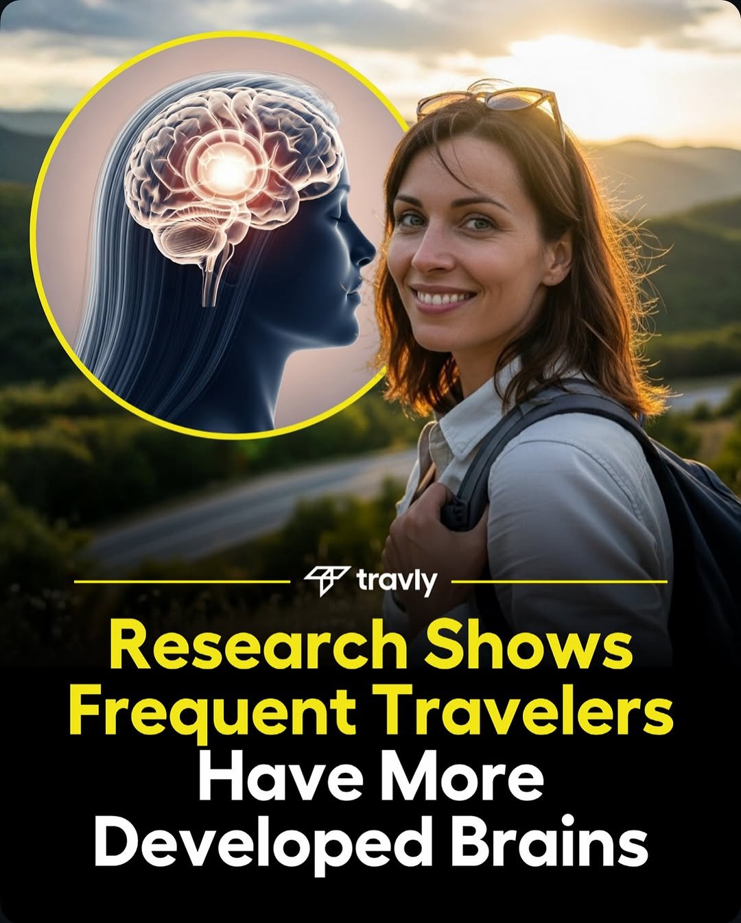 Photo by Travel by Travly ™ on November 08, 2025. May be an image of text that says 'travly Research Shows Frequent Travelers Have More Developed Brains'.