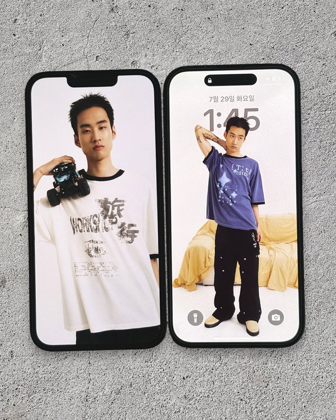 Photo by 트래블 공식 인스타그램 TRAVEL on July 30, 2025. May be an image of 2 people, phone and text that says '7월29일화요일 7월 29일 화요일 1:45 1: di吉！ edita ET: T'.