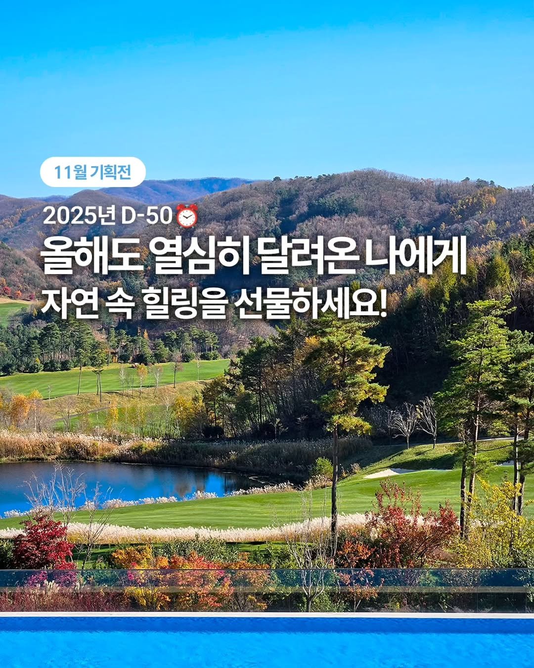 Photo by 트리피카•Tripicka | 국내여행•국내숙소•카페추천•맛집추천 on November 10, 2025. May be an image of outdoors, Gyeongbokgung Palace and text that says '11월기획전 2025년D-50 D-50 올해도 열심히 달려온 달려온나에게 나에게 자연 속 힐링을 선물하세요!'.