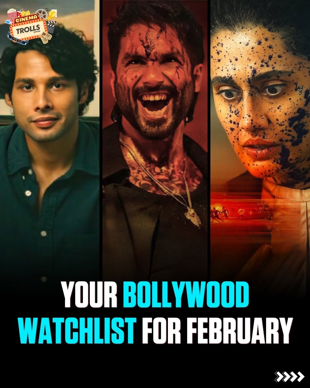 Photo by Trolls Official on January 29, 2026. May be an image of poster and text that says 'CINEMA TROLLS he patsdg Naaih YOUR BOLLYWOOD WATCHLIST FOR FEBRUARY >>>>'.