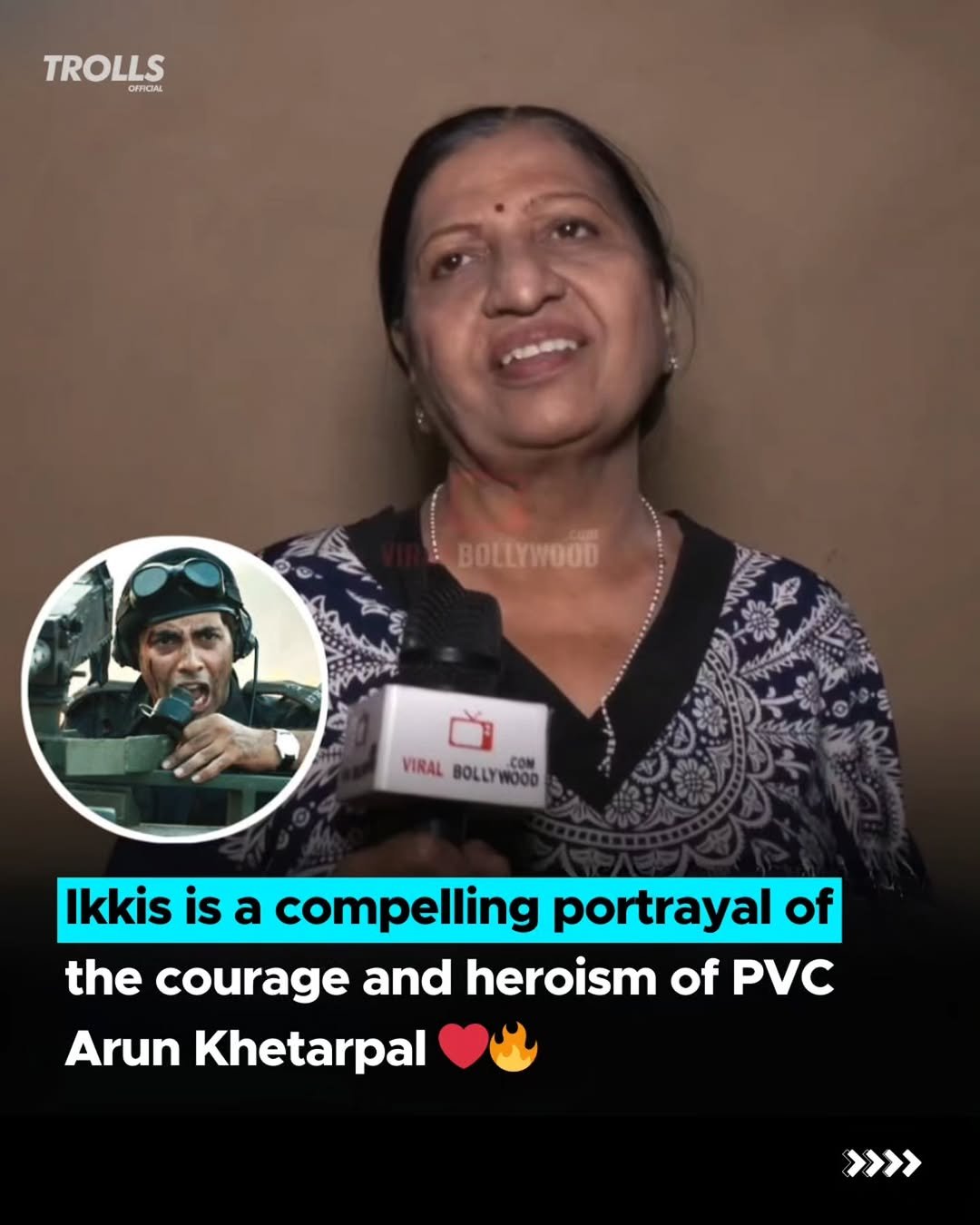 Photo by Trolls Official on January 01, 2026. May be a meme of text that says 'TROLLS ORFICAL BOLEYWOGD 3 VIRAL VIRALBOLLYWOOD BOLLYWOOO Ikkis is a compelling portrayal of the courage and heroism of PVC Arun Khetarpal >>'.