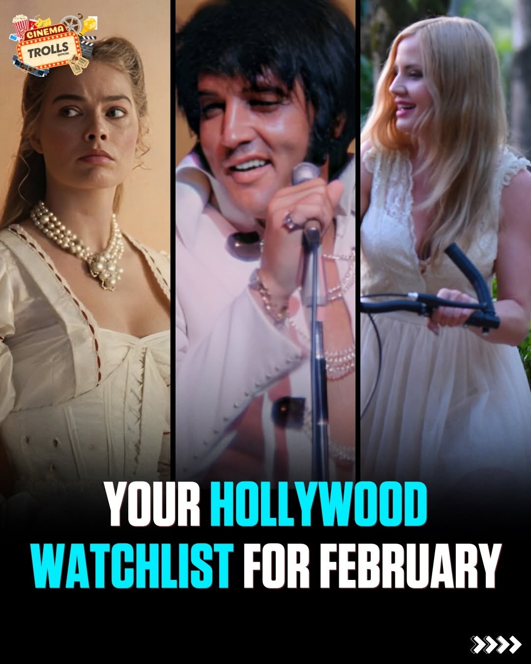 Photo by Trolls Official on January 30, 2026. May be an image of poster, magazine and text that says 'CINEME TROLLS D YOUR HOLLYWOOD WATCHLIST FOR FEBRUARY >>>>'.