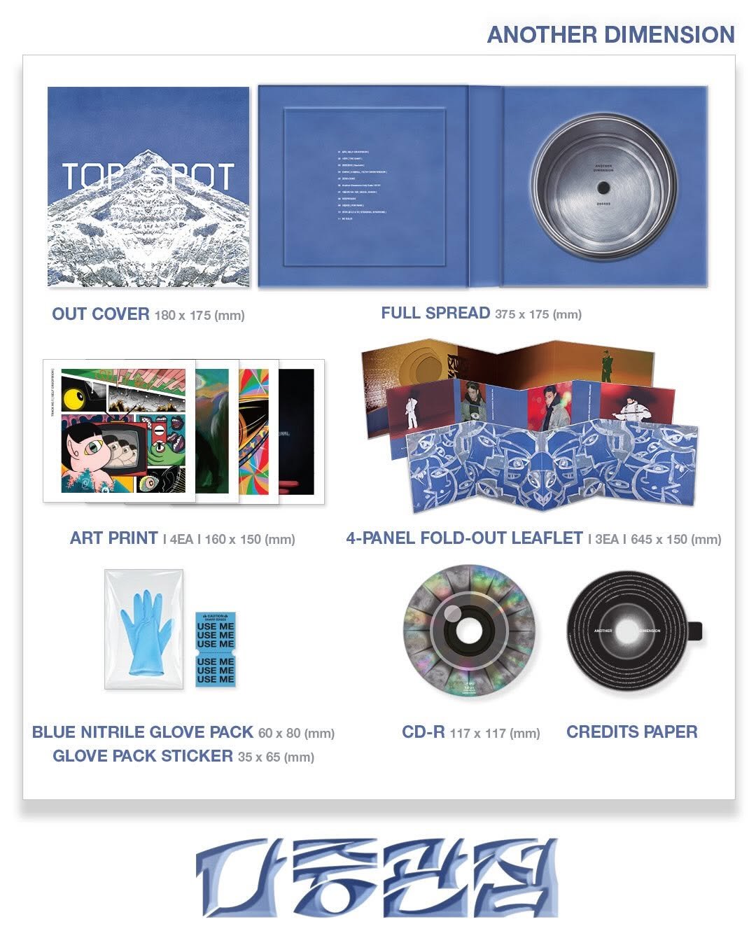 Photo shared by T.O.P on March 27, 2026 tagging @topspot_pictures. May be an image of poster, magazine and text that says 'ANOTHER DIMENSION TOP TOPOEPOT SPOT OUT COVER 180x OUTCOVER180x175(mm) 175 (mm) FULL SPREAD 375 FULLSPREAD375x175m) 175 (mm) O ART PRINT 4EA 160x 150 (mm) 4-PANEL FOLD-OUT LEAFLET 3EA 645 150 (mm) ME ទ BLUE NITRILE GLOVE PACK 60x 80 (mm) GLOVE PACK STICKER 35 65 (mm) CD-R 117x 117 (mm) CREDITS PAPER 따중관적'.