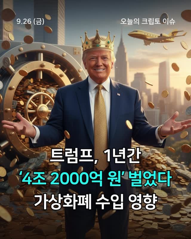 tuding_official 게시물 이미지: 📍트럼프, 1년간 ‘4조 2000억 원’ 벌었다 → 가상화폐 수입 영향

트럼프...