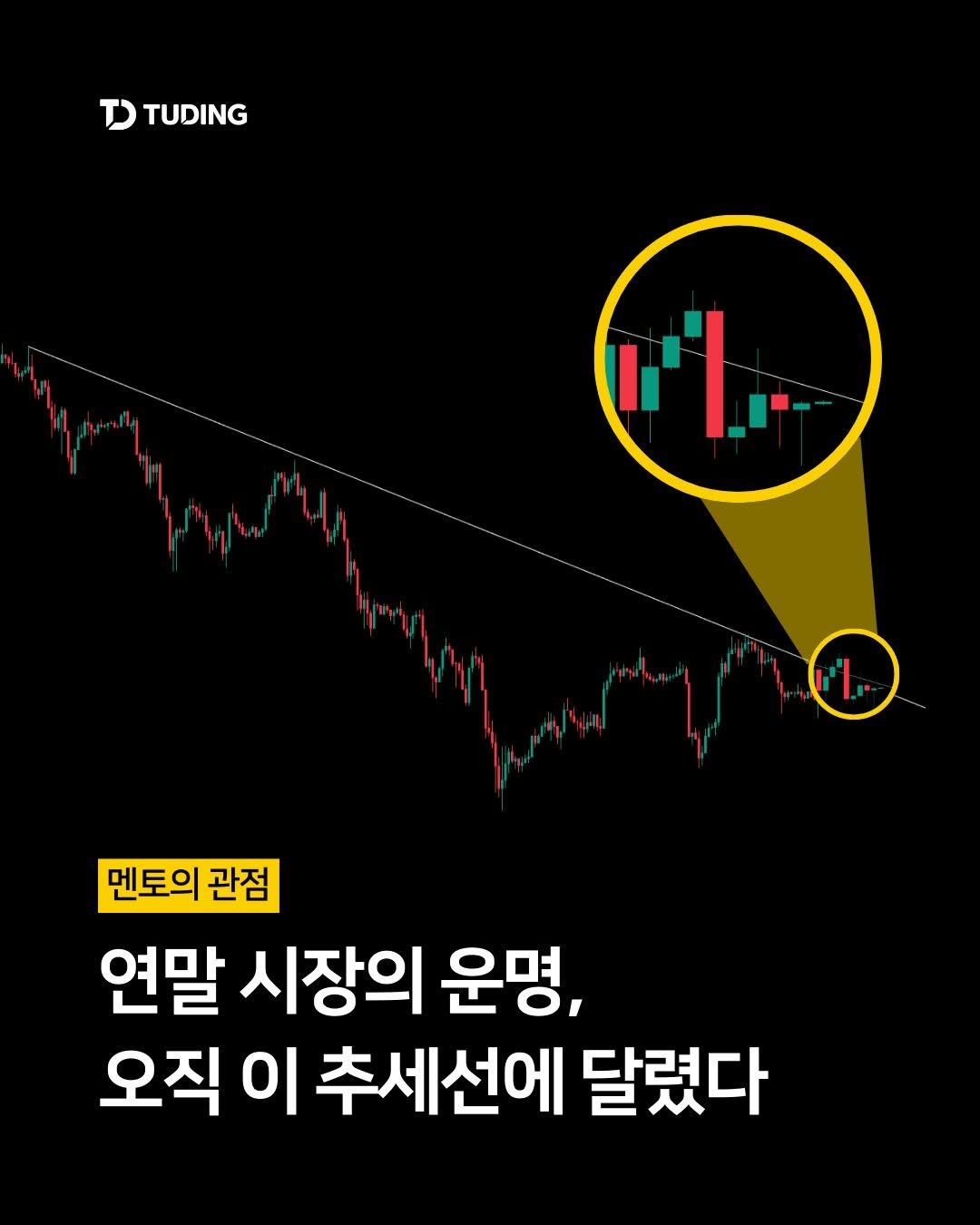 Photo by 투딩ㅣ코인 투자 전문 강의 플랫폼 on December 09, 2025. May be an image of ‎text that says '‎כי TUDING ት 멘토의 관점 연말 시장의 운명, 오직이 추세선에 달렸다‎'‎.