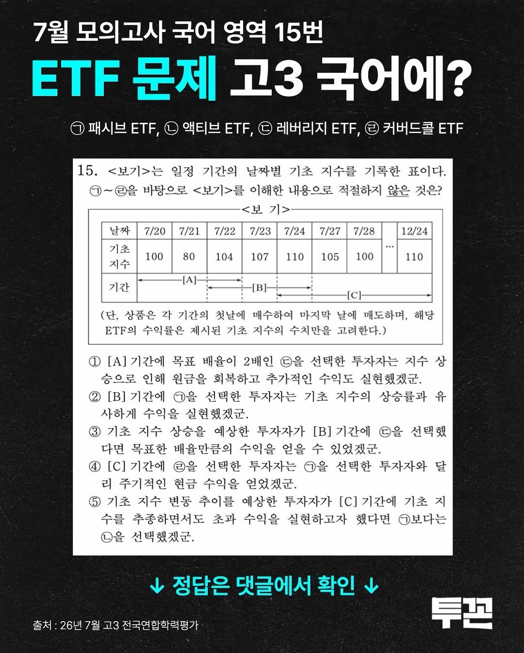 twokkons 게시물 이미지: 2026년 7월 고3 전국연합학력평가
국어 시험에 ETF가 지문으로...