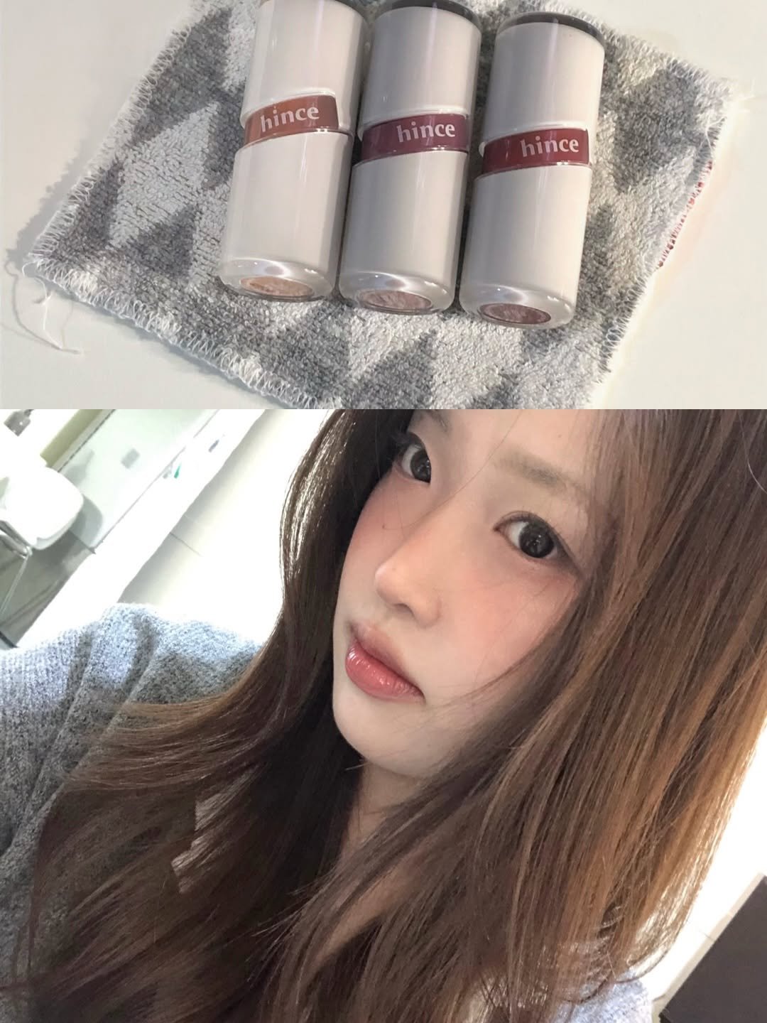 Photo shared by 한별 on January 05, 2026 tagging @hince_official. May be an image of one or more people, lipstick, makeup and hair.