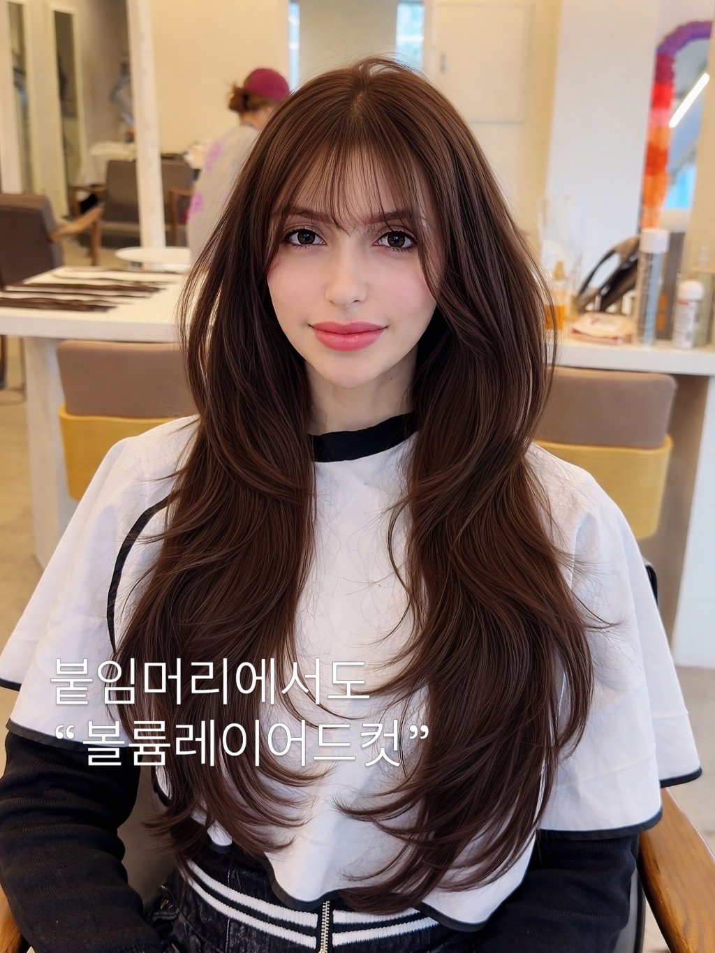 Photo shared by 재혁 강남선릉 미용실[탈색염색붙임머리] on March 26, 2026 tagging @u.n.room. May be an image of one or more people, braids, bangs, blonde hair, long hair and text that says '붙임머리에서도 붙임머 에서도 " 볼륨레이어드컷" 블룸레이어'.