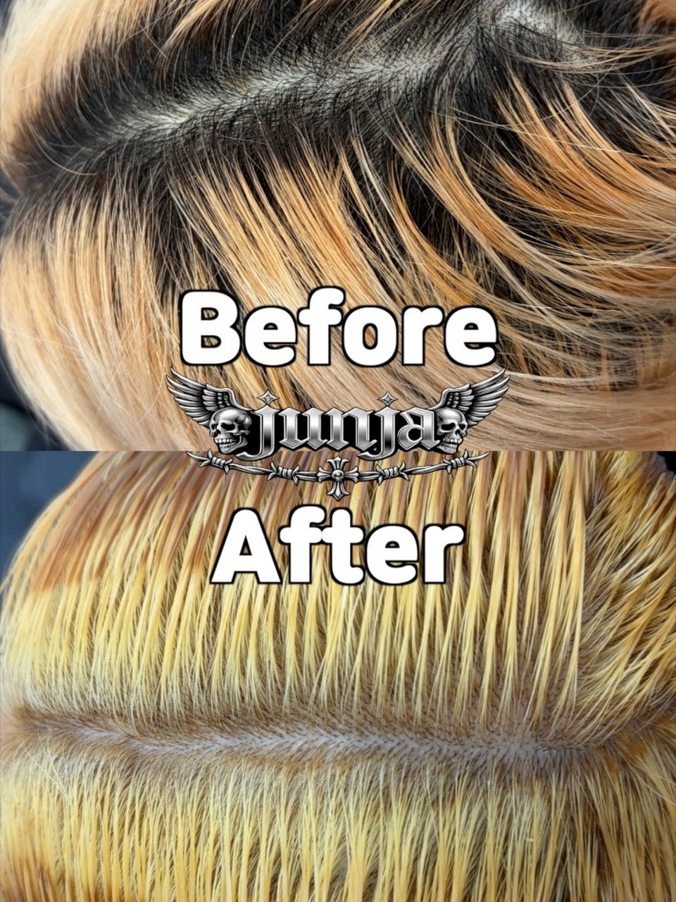 Photo by 우아한헤어 준자 in 홍대 상수역 근처 with @uahan_hair. May be an image of one or more people, blonde hair and text that says 'Before nunias After'.