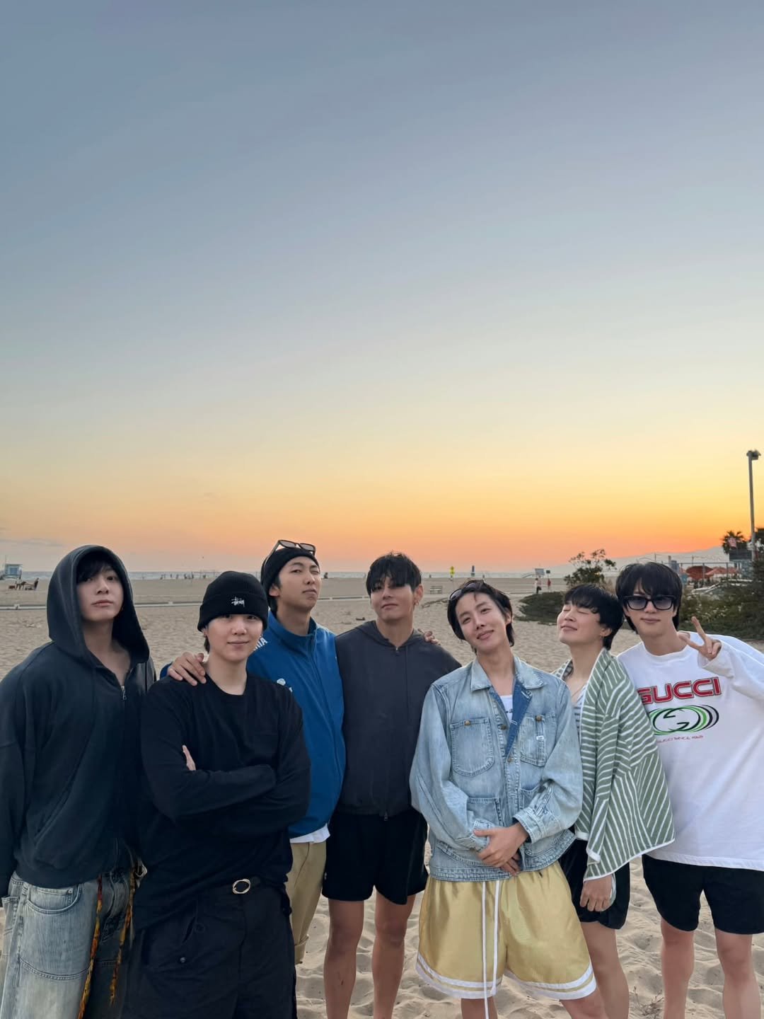 Photo shared by jhope on August 21, 2025 tagging @agustd, @thv, @rkive, @jin, @j.m, and @mnijungkook. May be an image of 5 people, bangs and text.