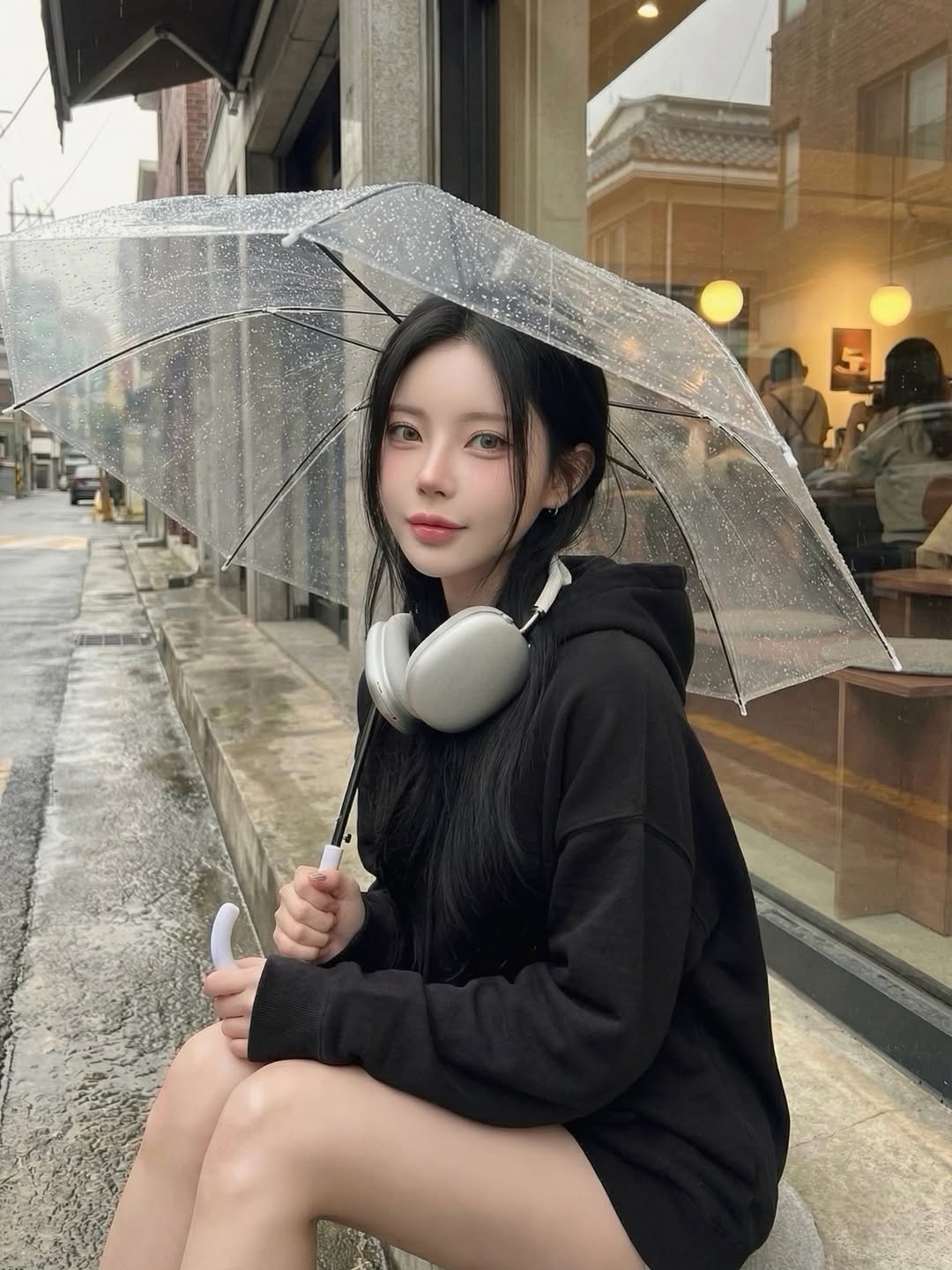Photo by 유빈 on February 22, 2026. May be an image of duffle coat, raincoat, umbrella, parka, parasol and text.