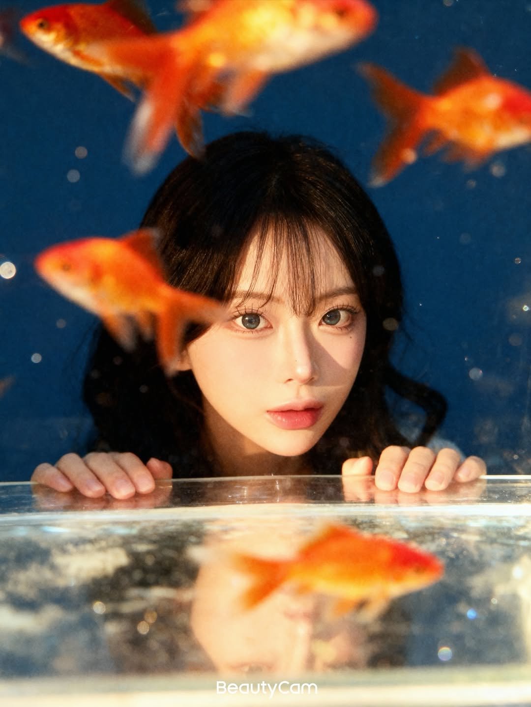 Photo shared by 유빈 on November 25, 2025 tagging @beautycam.kr. May be an image of one or more people, hair, goldfish and text.